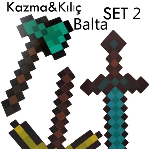 Ahşap Minecraft 3 lü set ( Balta - Kılıç - Kazma ) figür oyuncak