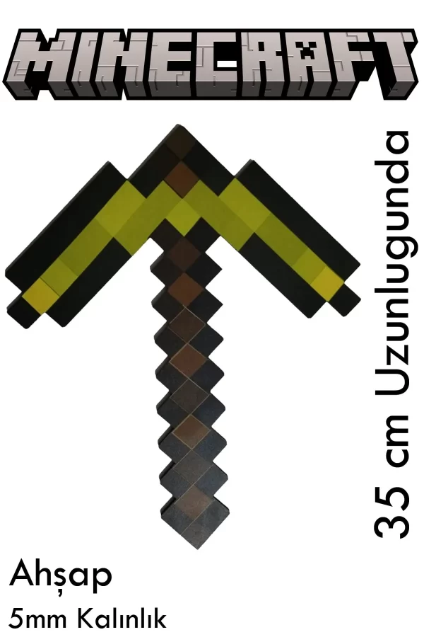 Ahşap 5mm Minecraft Kazma 35cm Boyunda 29cm Eninde
